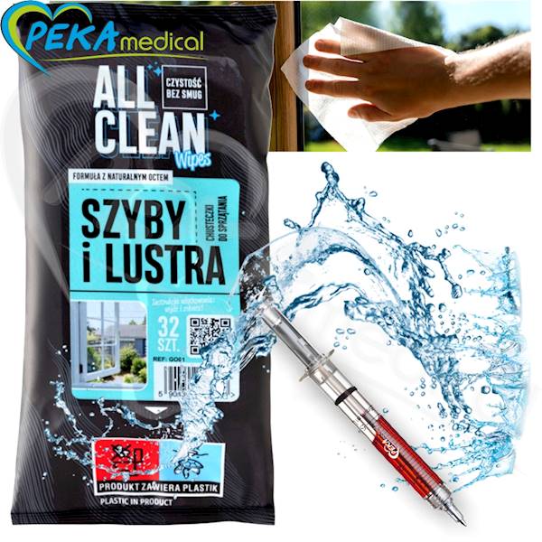 Opharm All Clean Szyby i Lustra Chusteczki do sprzątania 32 sztuki