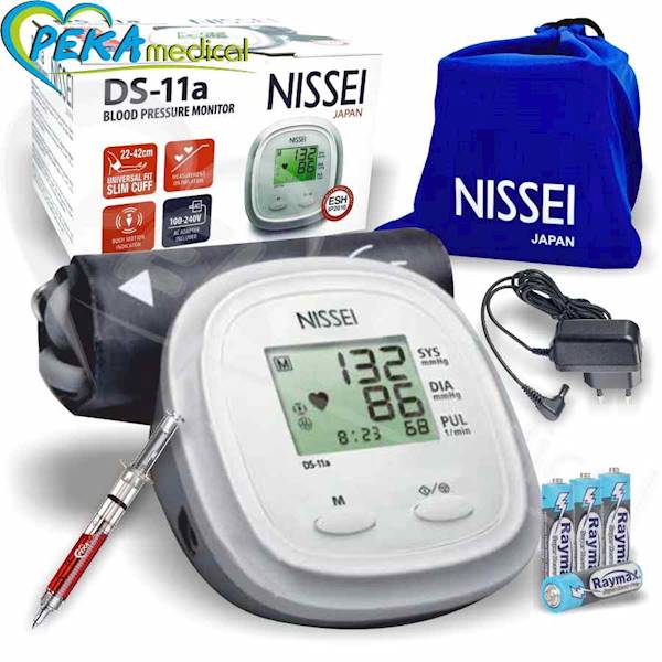 Nissei DS-11A Japoński ciśnieniomierz naramienny automatyczny elektroniczny arytmia z zasilaczem