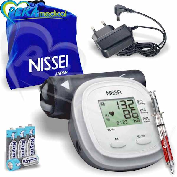 Nissei DS-11A Japoński ciśnieniomierz naramienny automatyczny elektroniczny arytmia z zasilaczem