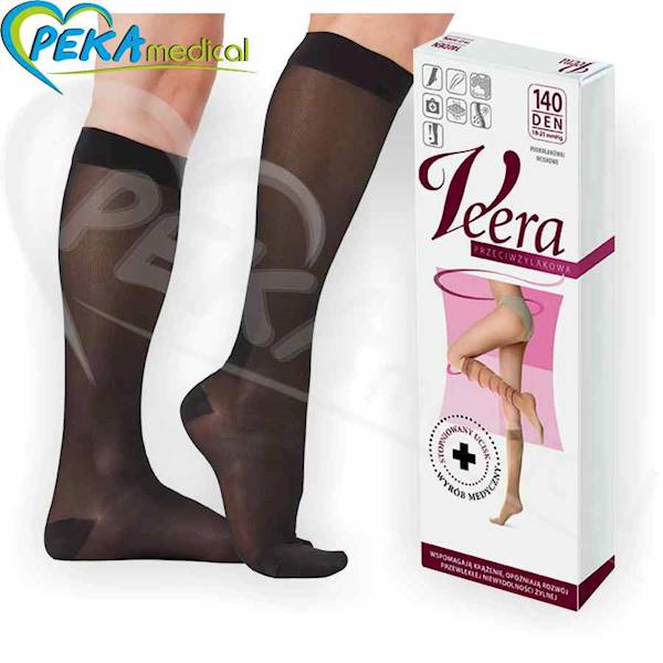 Veera Podkolanówki 140 den grafit 1/2 zamknięte palce przeciwżylakowe uciskowe