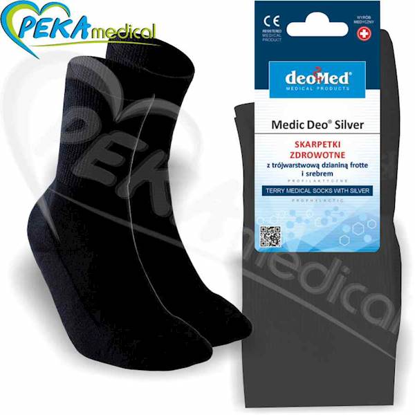 DeoMed Medic Deo Silver czarny 41-43 Skarpetki bawełniane zdrowotne frotte srebro