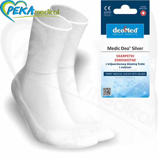 DeoMed Medic Deo Silver Skarpetki bawełniane zdrowotne frotte srebro Białe