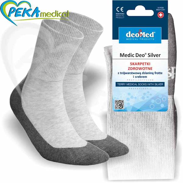 DeoMed Medic Deo Silver Skarpetki bawełniane zdrowotne frotte srebro Popielate szare