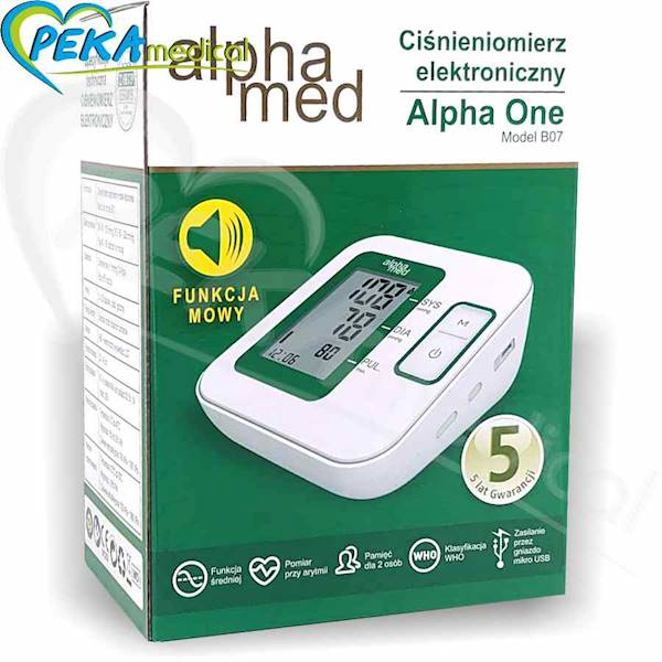 Alphamed Alpha One B07 Ciśnieniomierz mówiący automatyczny naramienny arytmia