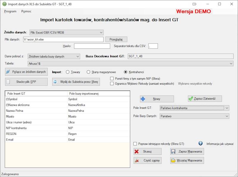 Program Import Danych XLS do Subiekta GT