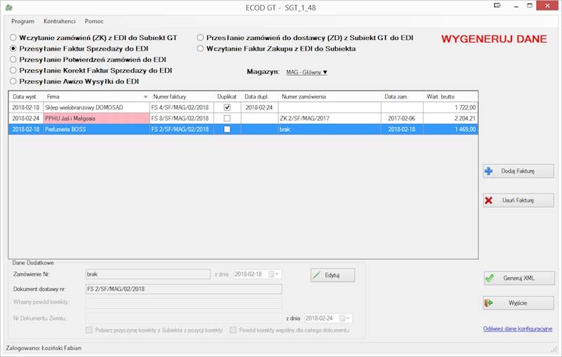 Program ECOD GT (EDI) dla INSERT GT (Kupujący)