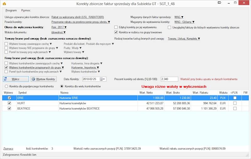 Program Korekty Zbiorcze Sprzedaży Sub GT+SFERA
