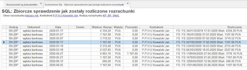 Zest. faktur i pokazanie jako zostały rozliczone