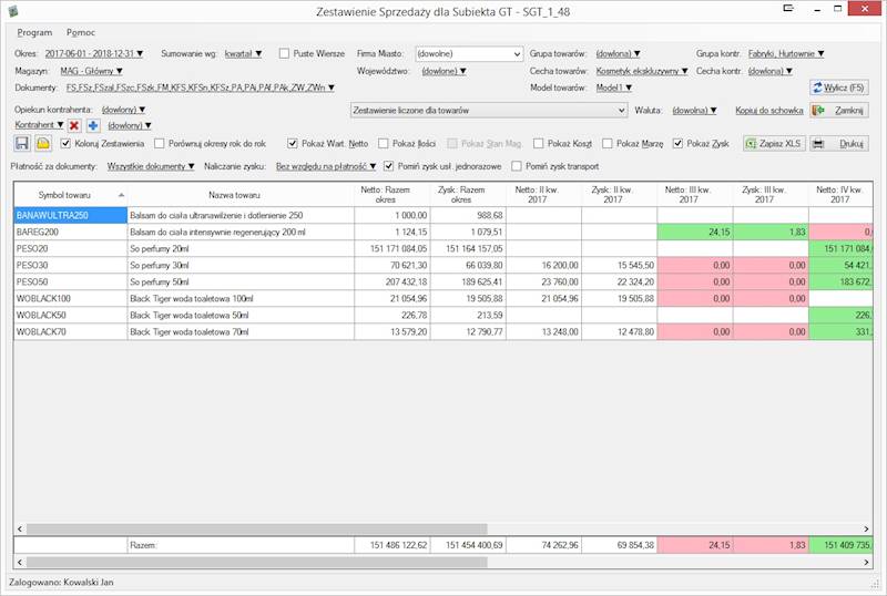 Program Zestawienia Sprzedaży/Zakupu dla Sub.GT