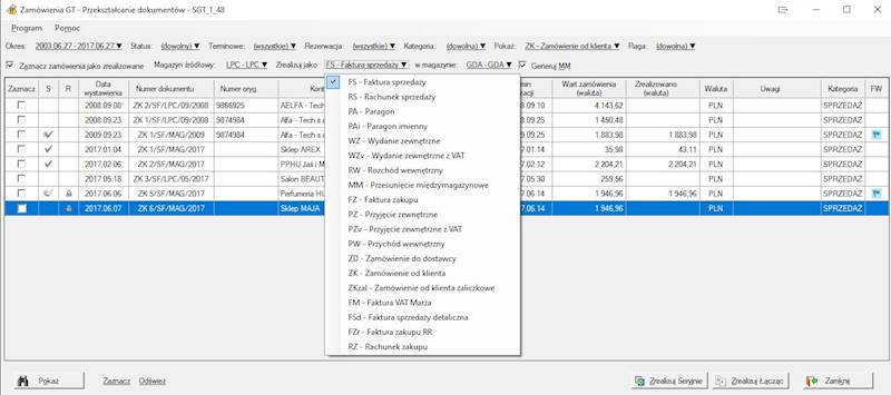 Program Zamówienia GT dla Subiekta GT/Navireo