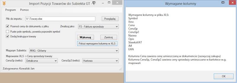 Program Import Pozycji Towarów do Subiekta GT