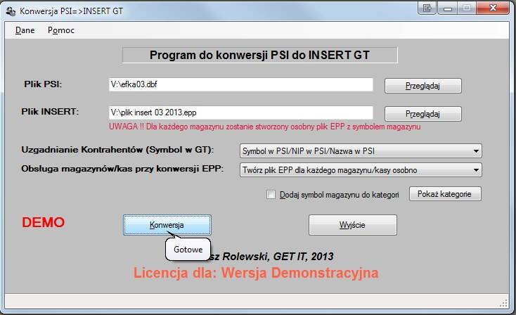 Program do konwersji danych PSI-INSERT GT