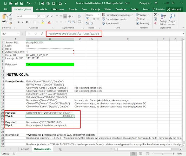 Program Arkusz Excel połączony z Rewizor GT