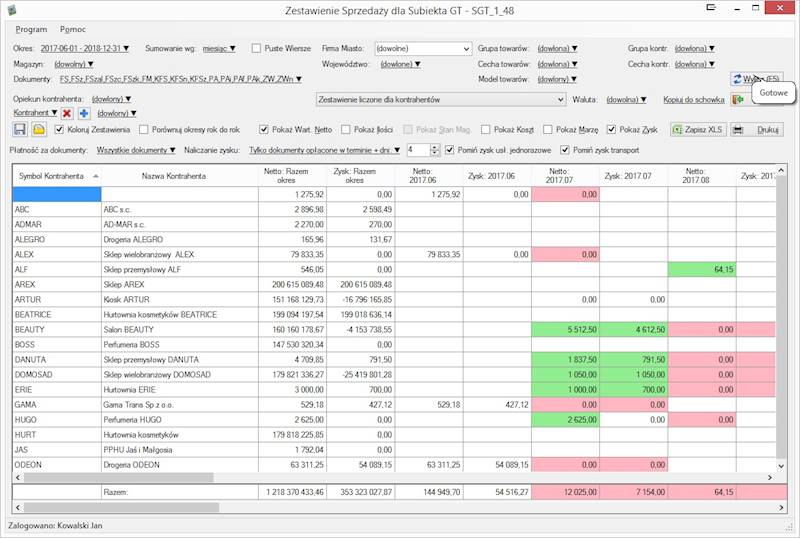 Program Zestawienia Sprzedaży dla SGT Aktualizacja