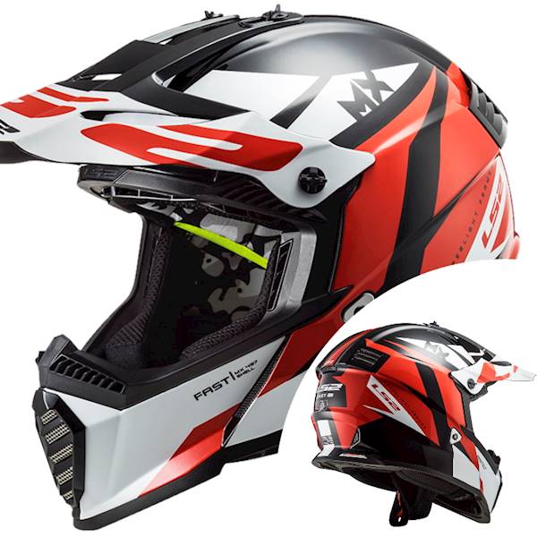 Kask LS2 MX437 Fast Evo Mini Strike Bla.Wh.Red M