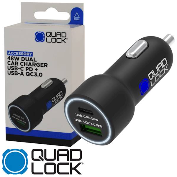 Quad Lock Ład. samoch 48W - USB-C PD + USB-A QC3.0