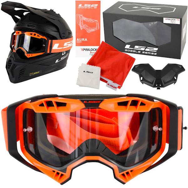 Gogle LS2 Aura Enduro Pomarańczowe Pinlock Extra