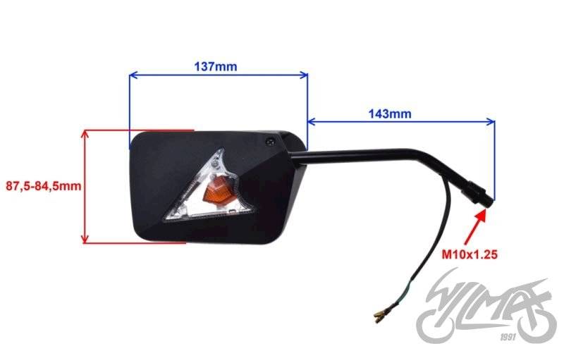 LUSTERKA MOTOCYKLOWE Z KIERUNKOWSKAZEM M10 P+P RED