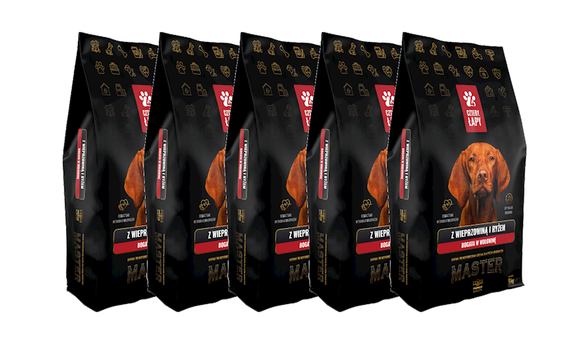 4 ŁAPY MASTER Z RYŻEM+WOŁOW.+WIEPRZ.(5 szt x 5 kg)