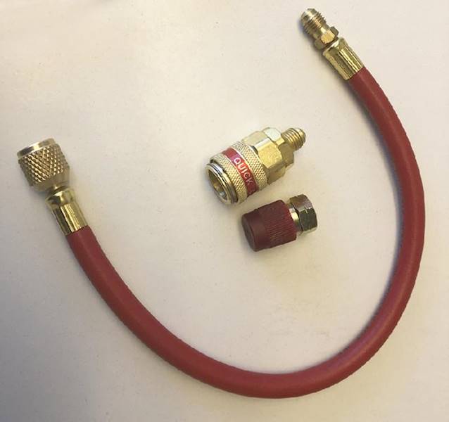 Wąż 1/4"M SAE x 1/4"F SAE + QCH czerwony 350