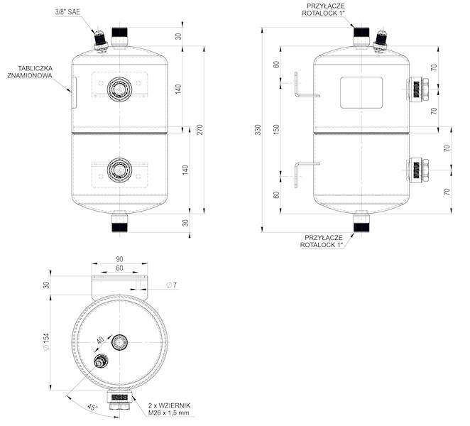 Zbiornik oleju OCS typ RO1RR154X270,  4,5 l , 32 b