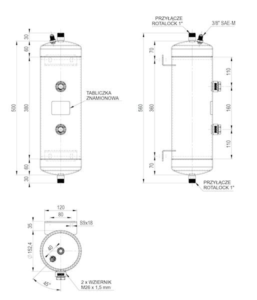 Zbiornik oleju OCS typ RO1RR152X500,  8,0 l , 32 b