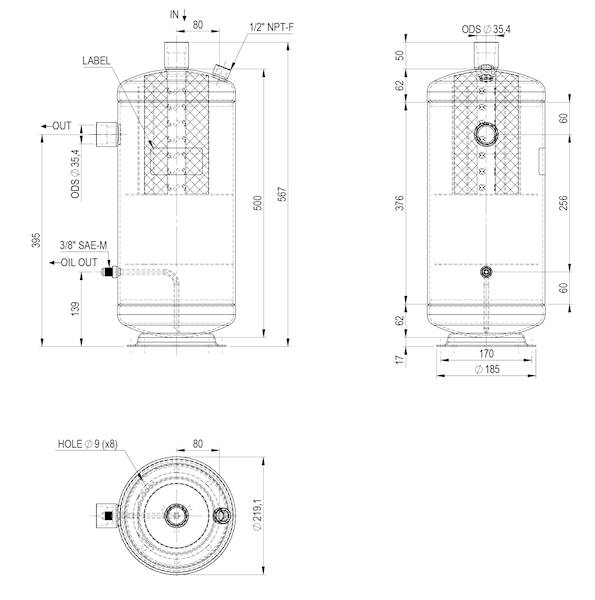 Odolejacz OCS typ RTX-16-45-35, 35 mm, 16 l, 45 b