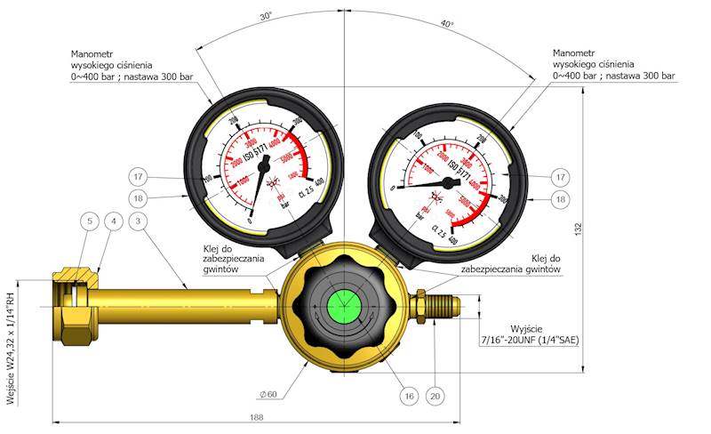 Reduktor N2 typ MAJOR HP 200,0 bar, 2M, DIN477-10
