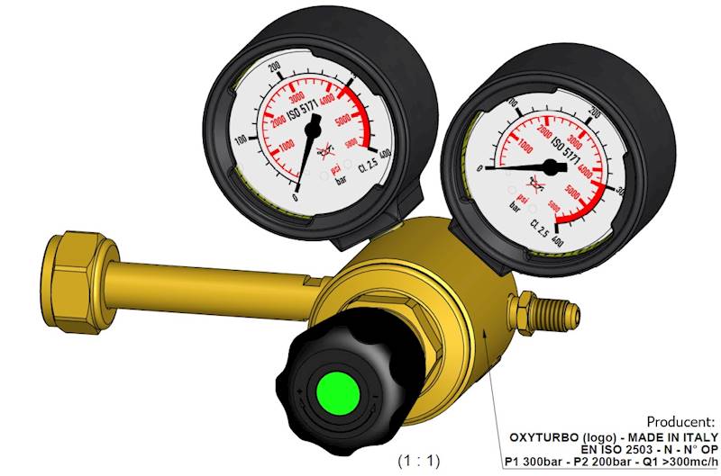 Reduktor N2 typ MAJOR HP 200,0 bar, 2M, DIN477-10