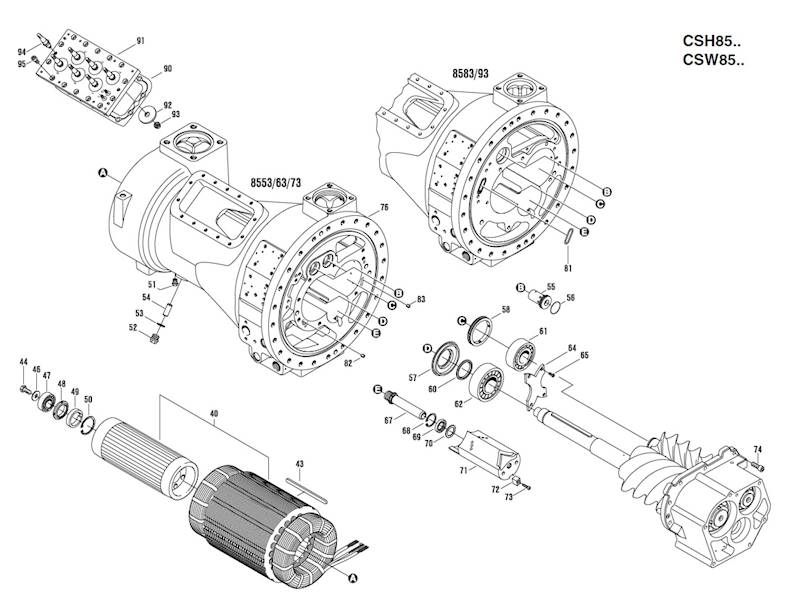 Zestaw łożysk sprężarki CSH85.. + CSW85..