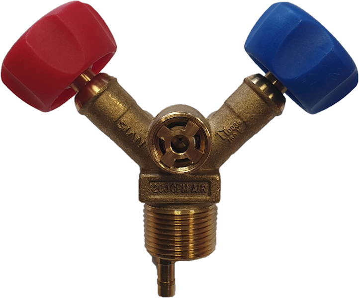 Zawór do butli ; 3/4" NPT - 2 x 1/4"SAE