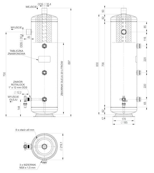 Odolejacz OCS typ RTX-28-45-35, 35 mm, 28 l, 45 b