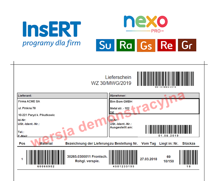 Dedykowany wzorzec wydruku dla InsERT nexo/nexo PRO
