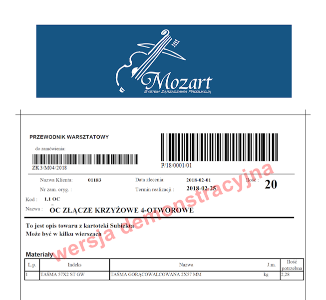 Dedykowany wzorzec wydruku dla Mozart