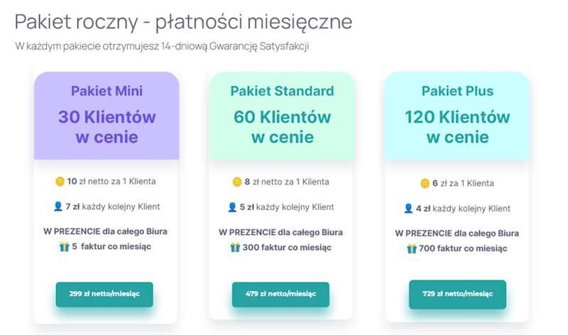 SCANYE - inteligentny asystent księgowych - miesięczne płatności • Pakiety: PLUS - 120 klientów, 700 faktur • Dodatkowa paczka faktur: 5000 faktur