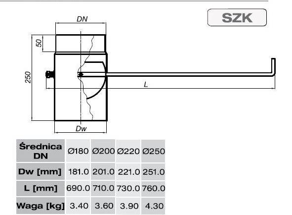 DAR SZK200-CZ2 DR Szyber kominowy 200 (dl.rączka)