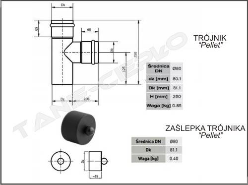 DAR ZT080-CZ1 Zaślepka PELET trójnika 80