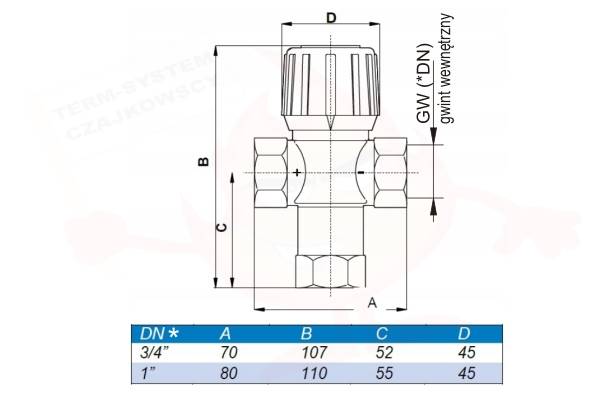 WAT 10017421 Zawór AQUAMIX 61C 1"  25-50st podł.