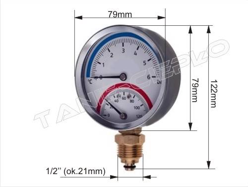 HDRL Termomanometr 80 6,0 Bar 1/2" dolny