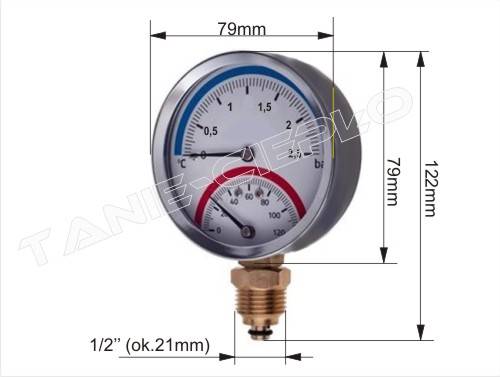 HDRL Termomanometr 80 2,5 Bar 1/2" dolny