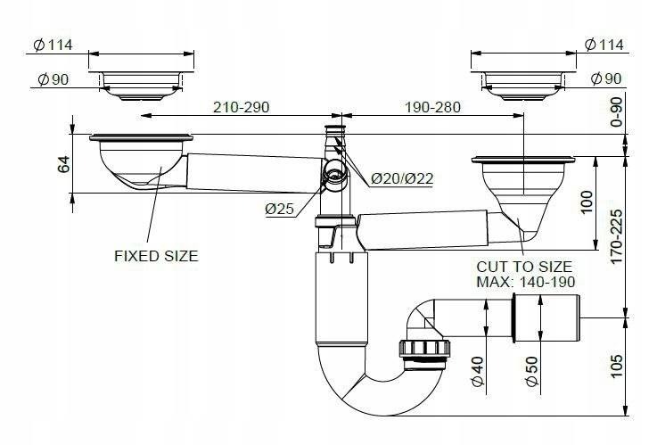 INT 2116001 Syfon telesk. zlew podw. 3,5' z aut/ot