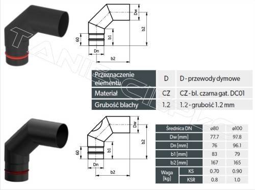 DAR KSR080/90-CZ1,2P Kolano z rewizją 80x90 PELET