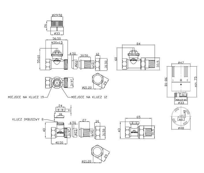 INV Zestaw termostatyczny PRO T03-P 1/2" zawory
