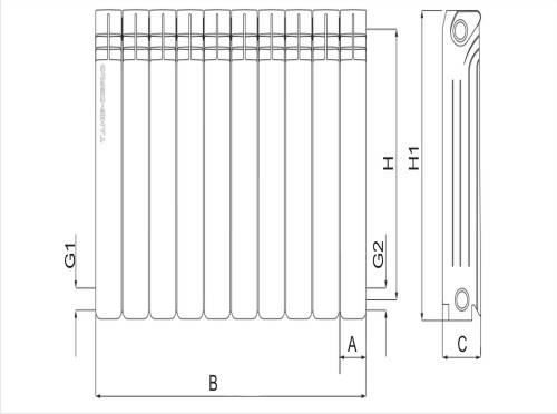Grzejnik alu 800 WULKAN BLACK 80 - 1 żeberko