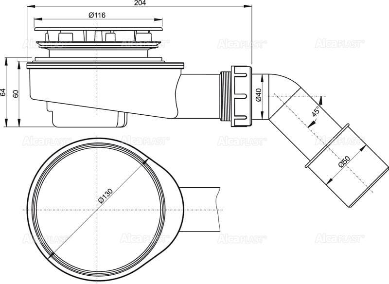 ONN A491CR Syfon brodzika niski 63mm