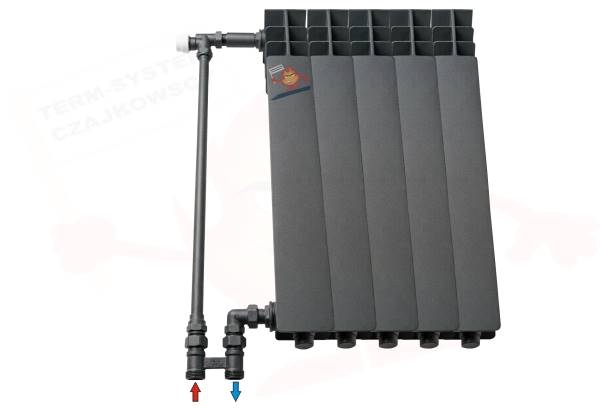 Przyłącze podejście dolne KĄTOWE do grzejnika aluminiowego H=500 CZARNE
