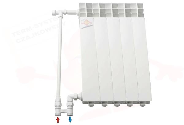 Przyłącze podejście dolne KĄTOWE do grzejnika aluminiowego H=500 BIAŁE