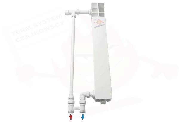 Przyłącze podejście dolne KĄTOWE do grzejnika aluminiowego H=500 BIAŁE