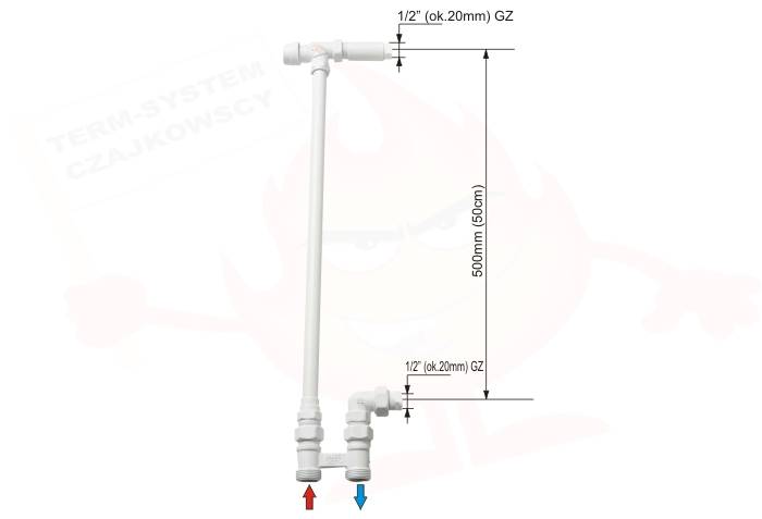 Przyłącze podejście dolne KĄTOWE do grzejnika aluminiowego H=500 BIAŁE