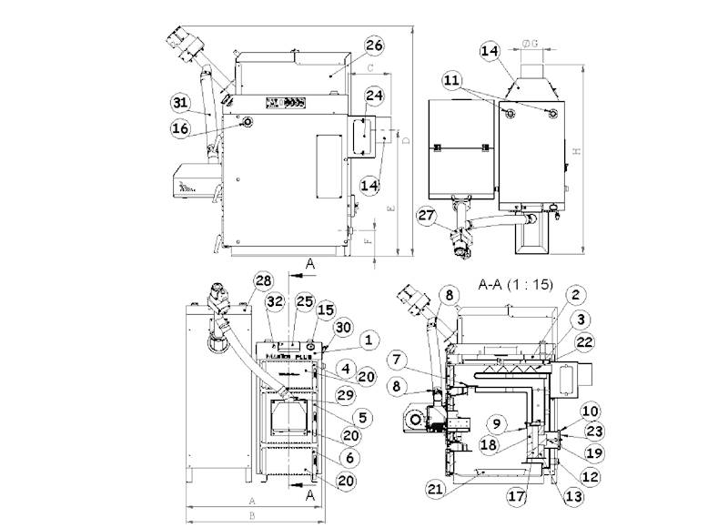 Kocioł MASTER PLUS 15 kW na pellet i drewno
